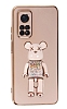 Eiroo Xiaomi Mi 10T Candy Bear Standl Pembe Silikon Klf