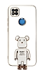 Eiroo Xiaomi Poco C3 Baby Bear Standl Beyaz Silikon Klf
