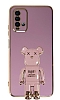 Eiroo Xiaomi Poco M3 Baby Bear Standl Mor Silikon Klf
