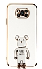 Eiroo Xiaomi Poco X3 Baby Bear Standl Beyaz Silikon Klf