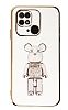Eiroo Xiaomi Redmi 10C Candy Bear Standl Beyaz Silikon Klf