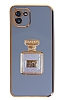 Eiroo Samsung Galaxy A03 Aynal Parfm Standl Mavi Silikon Klf