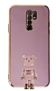 Eiroo Xiaomi Redmi 9 Baby Bear Standl Mor Silikon Klf