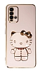 Eiroo Xiaomi Redmi 9T Aynal Kitty Standl Pembe Silikon Klf