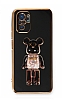 Eiroo Xiaomi Redmi Note 10 Candy Bear Standl Siyah Silikon Klf