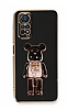 Eiroo Xiaomi Redmi Note 11 Candy Bear Standl Siyah Silikon Klf