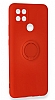 Eiroo Ring Color Oppo A15 / Oppo A15s Yzk Tutuculu Krmz Silikon Klf - Resim 2