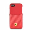 Ferrari iPhone 6 / 6S / 7 / 8 Gerek Deri Karbon Krmz Rubber Klf - Resim 3