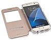 G-Case Samsung Galaxy S7 Manyetik Kapakl Pencereli Gold Deri Klf - Resim: 4