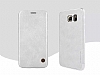 G-Case Samsung i9800 Galaxy S6 Czdanl nce Yan Kapakl Beyaz Deri Klf - Resim 4