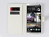 HTC One Max Czdanl Yan Kapakl Beyaz Deri Klf - Resim 1