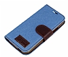 HTC One mini 2 Kot Standl Czdanl Ak Mavi Deri Klf - Resim 5