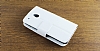 HTC One Mini Standl Czdanl Beyaz Deri Klf - Resim 2