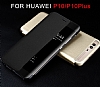 Huawei P10 Pencereli nce Yan Kapakl Gold Klf - Resim 1