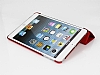 iPad Mini 2 / Mini 3 Standl Yan Kapakl Krmz Deri Klf - Resim 4