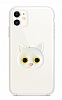 iPhone 11 Kedi Figrl Telefon Tutuculu Beyaz Silikon Klf