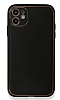 iPhone 12 6.1 in Silikon Kenarl Siyah Deri Klf