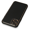 iPhone 11 Pro Max Silikon Kenarl Siyah Deri Klf - Resim 1