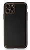 iPhone 12 Pro Max 6.7 in Silikon Kenarl Siyah Deri Klf