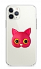 iPhone 12 Pro Kedi Figrl Telefon Tutuculu Koyu Pembe Silikon Klf
