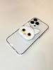iPhone 12 Pro Kedi Figürlü Telefon Tutuculu Beyaz Silikon Kılıf - Resim: 1