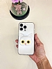 iPhone 12 Pro Kedi Figürlü Telefon Tutuculu Beyaz Silikon Kılıf - Resim: 3