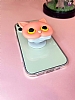 iPhone 12 Pro Max Kedi Figürlü Telefon Tutuculu Açık Pembe Silikon Kılıf - Resim: 2