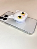 iPhone 12 Pro Max Kedi Figürlü Telefon Tutuculu Beyaz Silikon Kılıf - Resim: 2