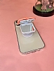 iPhone 12 Pro Max Kedi Figürlü Telefon Tutuculu Açık Pembe Silikon Kılıf - Resim: 3