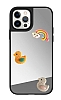 iPhone 12 Pro Renkli rdek Figrl Aynal Silver Rubber Klf