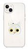 iPhone 14 Kedi Figrl Telefon Tutuculu Beyaz Silikon Klf
