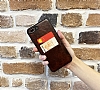 iPhone 11 Pro Silikon Kenarl Kartlkl Kzl Kahve Deri Klf - Resim 1