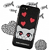 Karl Lagerfeld iPhone SE 2020 Kedili Siyah Simli Silikon Klf - Resim 1
