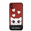 Karl Lagerfeld iPhone X / XS Kedili Krmz Simli Silikon Klf - Resim 3