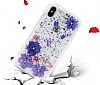 Kingxbar Floral iPhone X / XS Tal Pembe-Mor Silikon Klf - Resim 1
