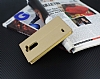 LG G3 Stylus Gizli Mknatsl Pencereli Gold Deri Klf - Resim 1