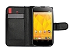 LG Nexus 4 Czdanl Yan Kapakl Siyah Deri Klf - Resim 1