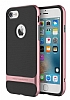 Rock Royce iPhone 7 Rose Gold Metalik Kenarlı Siyah Silikon Kılıf
