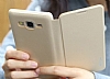 Rock Touch Samsung Galaxy On7 nce Yan Kapakl Gold Deri Klf - Resim 3