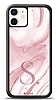 Dafoni Glossy iPhone 12 Mini 5.4 in Kiiye zel Harf Simli Pembe Mermer Klf