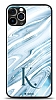 Dafoni Glossy iPhone 12 Pro 6.1 in Kiiye zel Harf Simli Mavi Mermer Klf