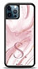 Dafoni Glossy iPhone 12 Pro Max 6.7 in Kiiye zel Harf Simli Pembe Mermer Klf