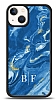 Dafoni Glossy iPhone 13 Mini Kişiye Özel İki Harf Simli Mavi Mermer Kılıf