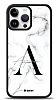 Dafoni Glossy iPhone 15 Pro Max Kiiye zel Harf simli White Marble Klf