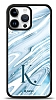 Dafoni Glossy iPhone 15 Pro Max Kiiye zel Harf Simli Mavi Mermer Klf