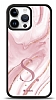 Dafoni Glossy iPhone 15 Pro Max Kiiye zel Harf Simli Pembe Mermer Klf