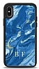 Dafoni Glossy iPhone X Kişiye Özel İki Harf Simli Mavi Mermer Kılıf