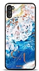 Dafoni Glossy Samsung Galaxy A11 Kiiye zel ift Harf Simli Okyanus Mermer Klf