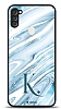 Dafoni Glossy Samsung Galaxy A11 Kiiye zel Harf Simli Mavi Mermer Klf