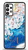 Dafoni Glossy Samsung Galaxy A13 Kiiye zel ift Harf Simli Okyanus Mermer Klf